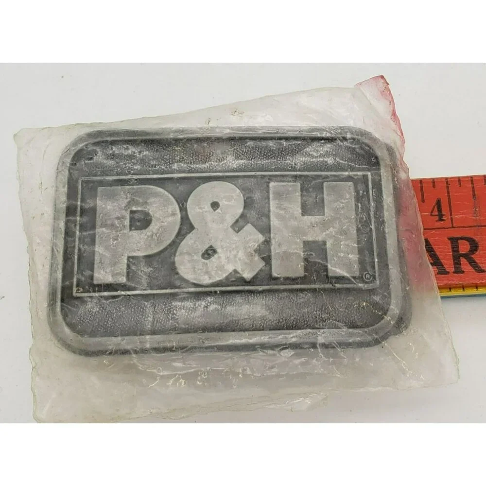 Vintage P&H Mining Belt Buckle, Rectangle, in original plastic, Crane 1980s Mine